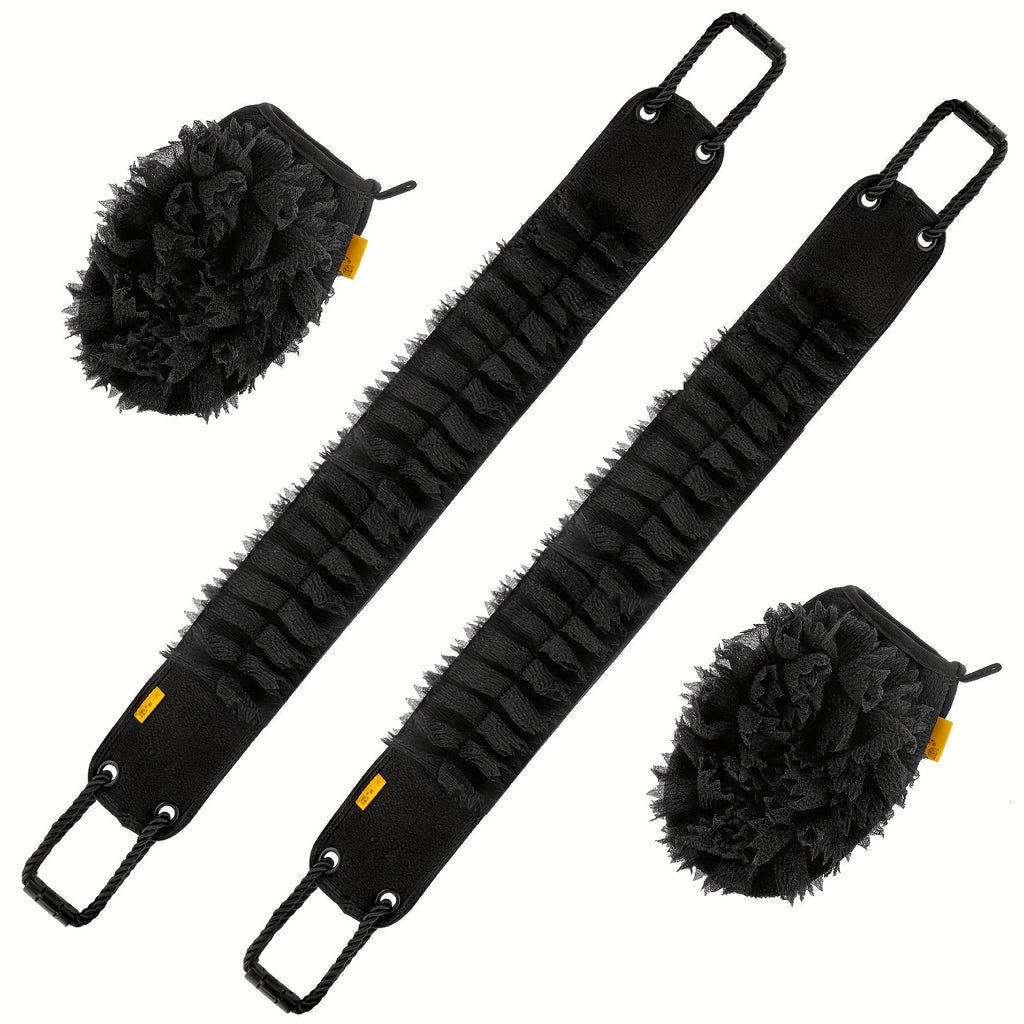 Exfoliating Back Scrubber Set with Bath Glove – 36" Dual-Sided Body Scrub Towel, Non-Slip Handles