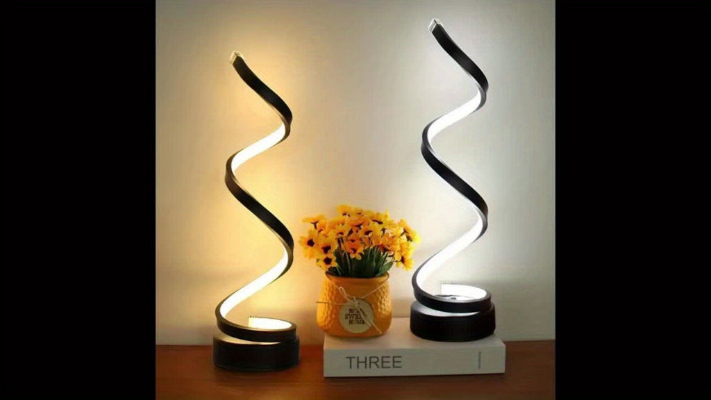 Dimmable Spiral Table Lamp with Touch Control & USB-C Charging Port, 3-Way Brightness Bedside Nightstand Lamp