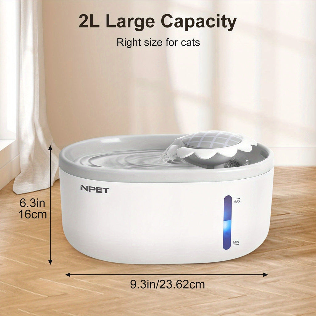 2L NPET Pet Water Fountain with Visible Water Level, PETNC010GW Filter Bundles and PETNC010YO-US Model