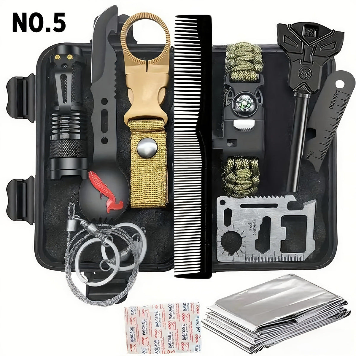 Tactical Survival Kit Multi-Tool Box – Emergency Outdoor Gear with Magnesium Fire Starter, Flint & First Aid Supplies for Camping, Hiking