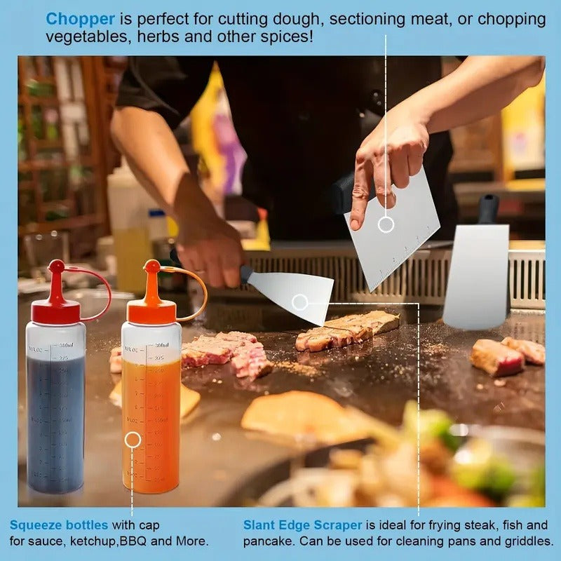 17-, 34- or 41-Piece Teppanyaki BBQ Tool Set with Griddle Spatulas, Press Domes and Carry Bag