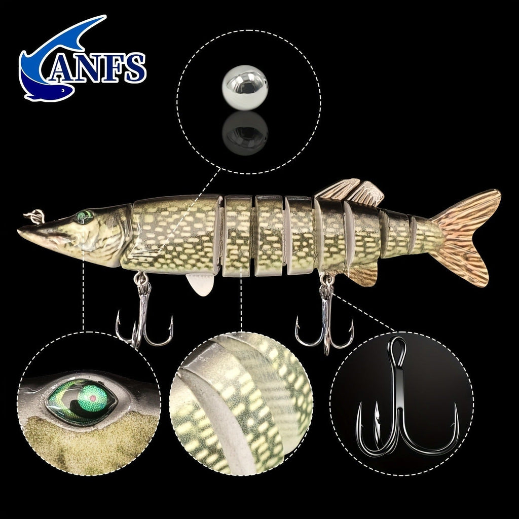 Multi-Jointed Swimbait Fishing Lures for Bass Trout Perch – Slow Sinking Lifelike 3D Eyes ABS Body, Pearl Powder Coating