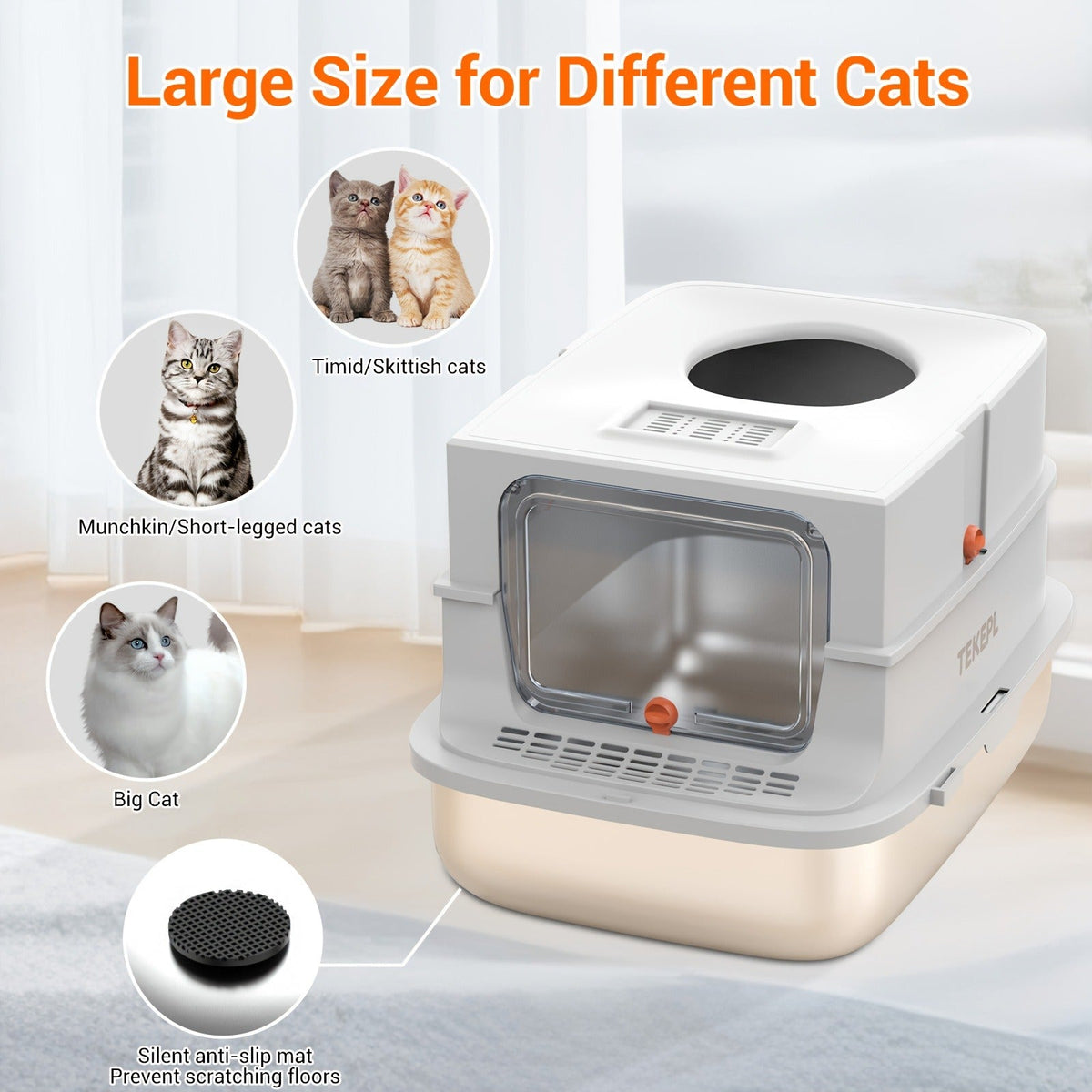 Stainless Steel Cat Litter Box with Lid – Extra Large 68L Enclosed & Semi-Open Modular System, 304 Steel Non-Stick Easy Clean