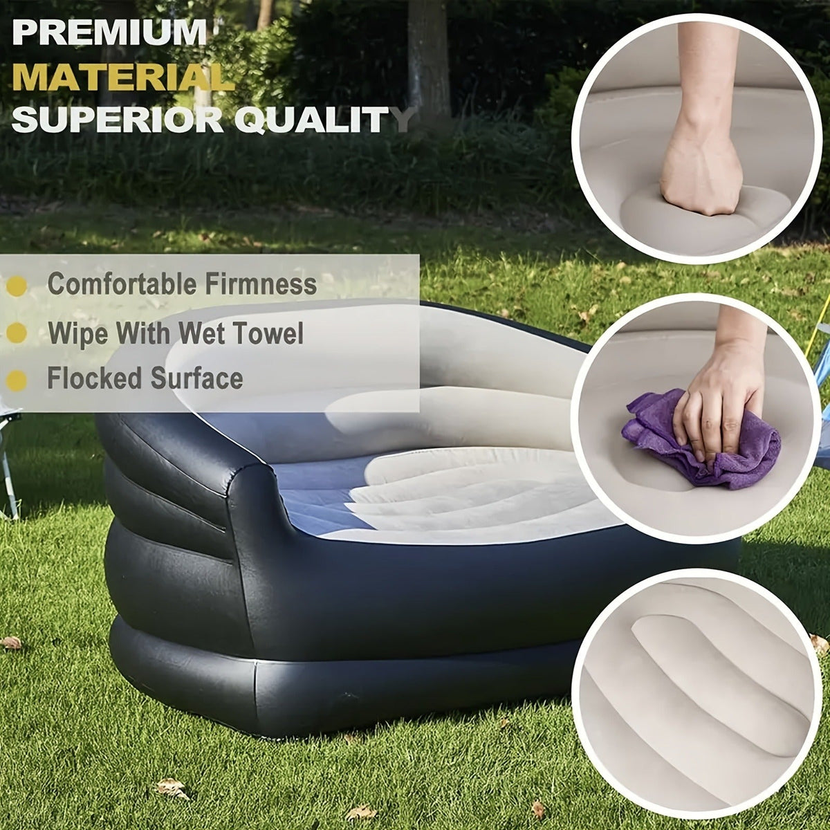 Coffee-and-Black Inflatable Sofa Bed with Raised Arms, Curved Backrest and Single Color Option