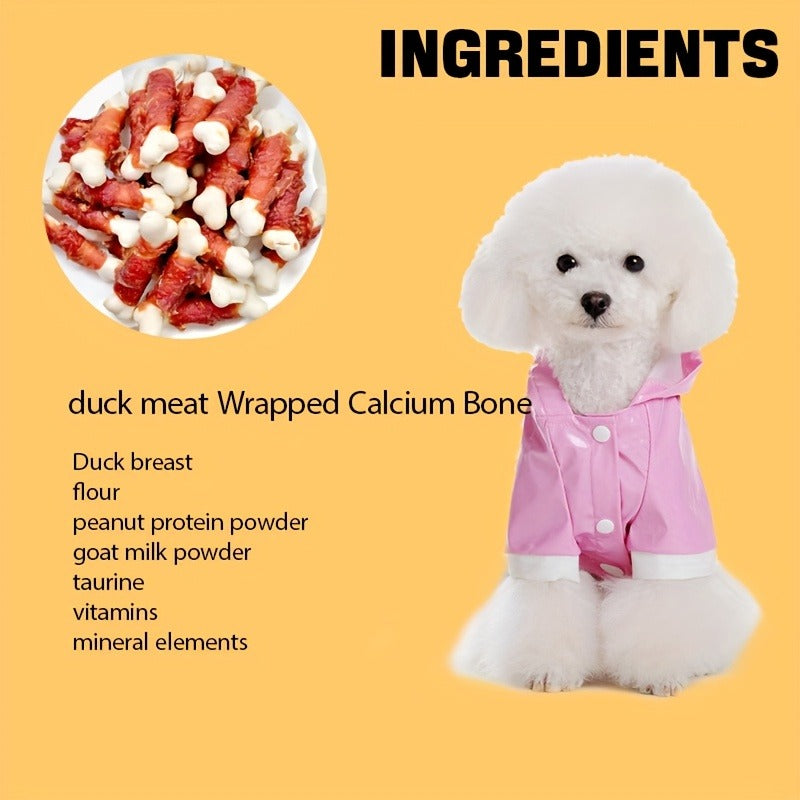 Dog Treats Chicken or Duck Wrapped Bone-Shaped Biscuits in Two-Pack Flavor Options for Reward Use