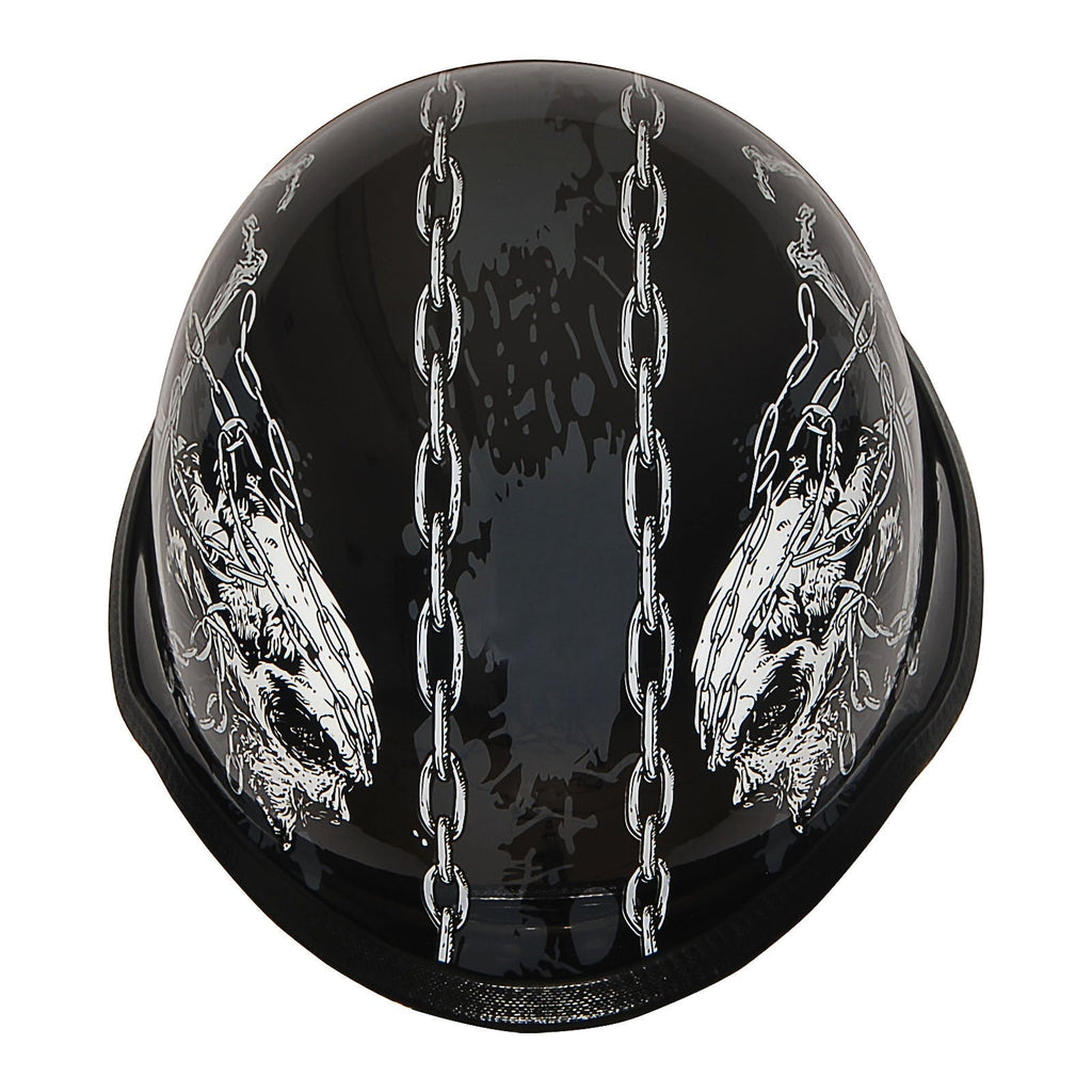 German Style Motorcycle Half Face Helmet – Novelty Skull & Carbon Fiber Design, UV Glossy Finish, Removable Washable Padding