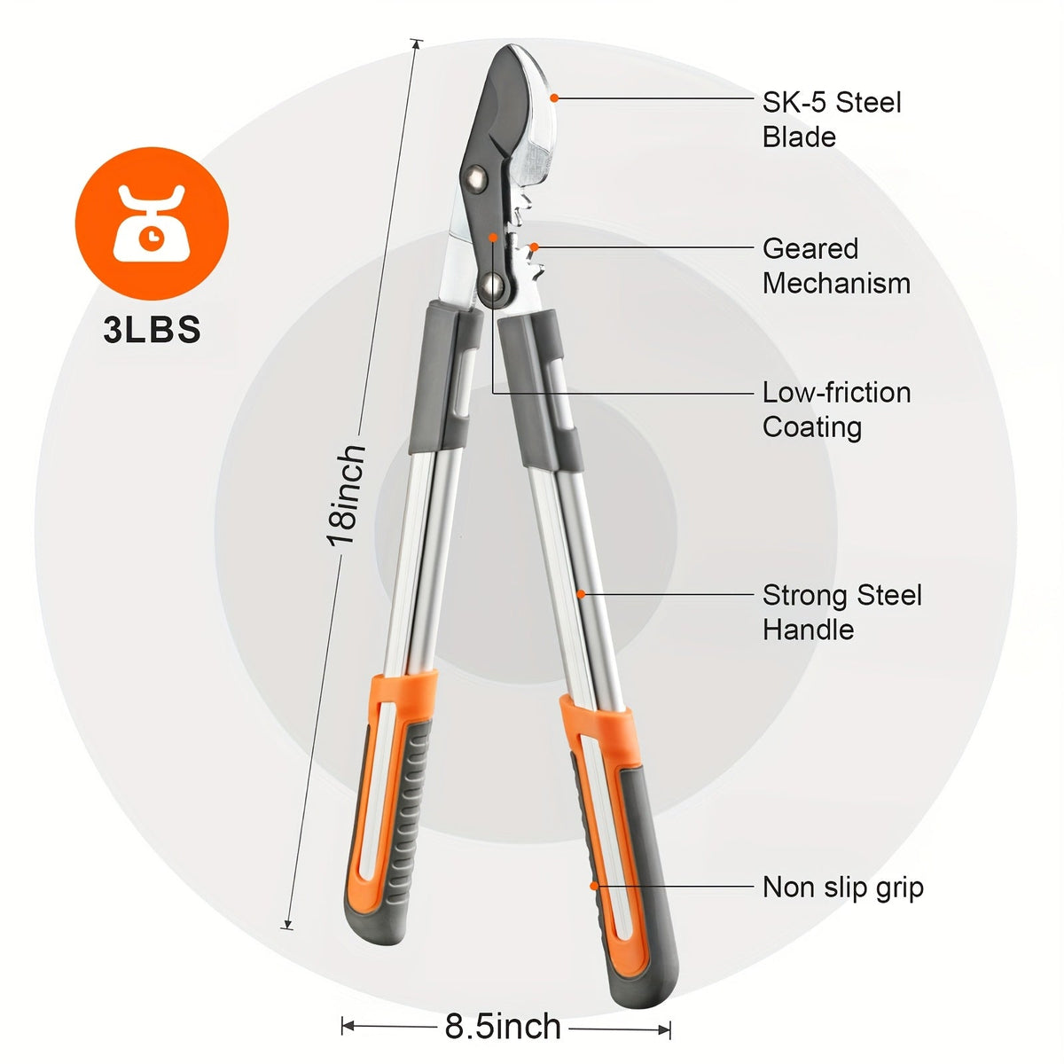 Long Reach Pruning Shears 18-38 Inch Extendable – Non-Stick Steel Blades Cut 2" Branches, Shock-Absorbing Handle