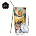 Insulated Tumbler 20oz Cowboy Western Graphic in Yellow Stainless Steel with Lid and Straw