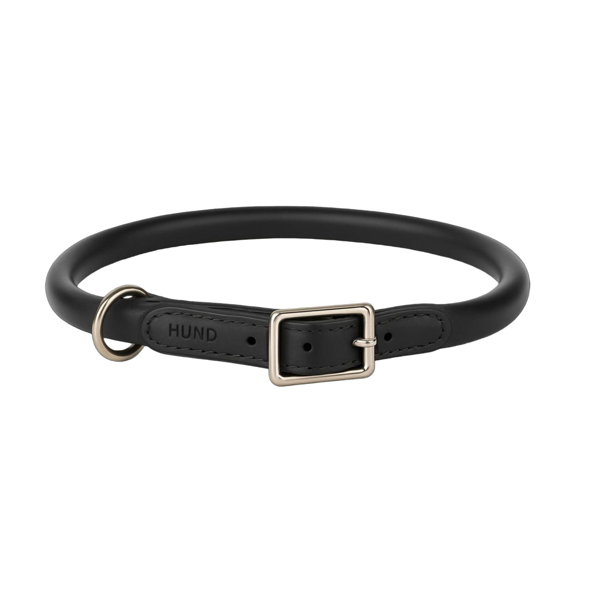 Rolled Italian Leather Dog Collar, 10" Length X 1/3" Width / Black- Chrome Details