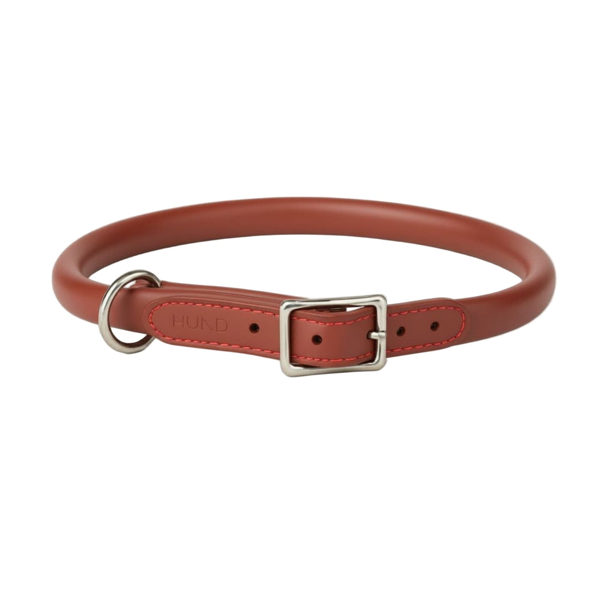Rolled Italian Leather Dog Collar, 10" Length X 1/3" Width / Red- Chrome Details