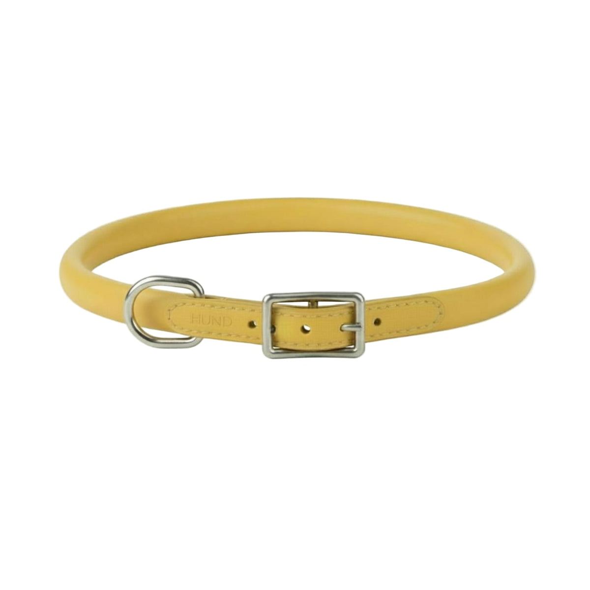 Rolled Italian Leather Dog Collar, 10" Length X 1/3" Width / Mustard-Cream- Solid Brass Details