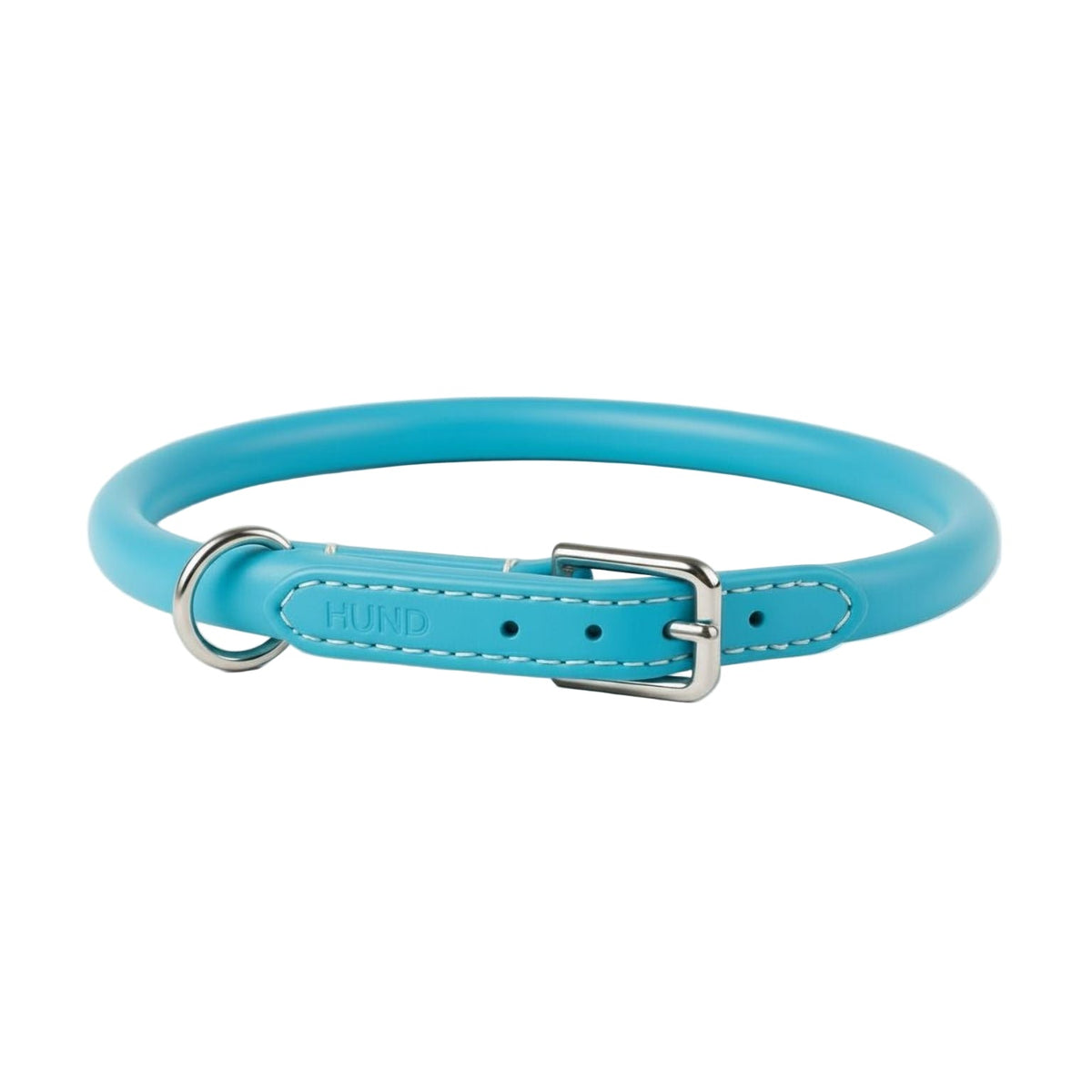 Rolled Italian Leather Dog Collar, 10" Length X 1/3" Width / Blue- Chrome Details