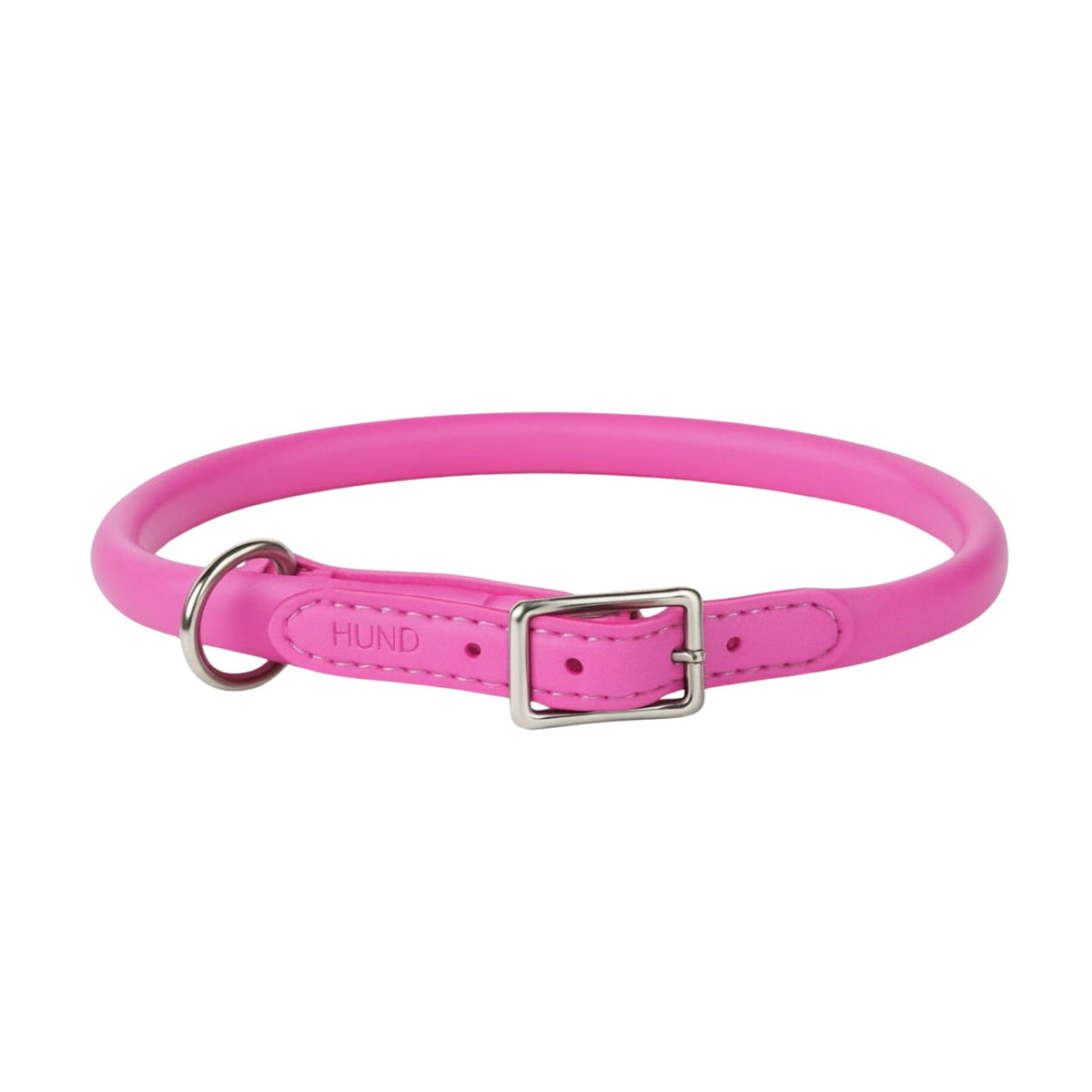 Rolled Italian Leather Dog Collar, 10" Length X 1/3" Width / Pink- Chrome Details