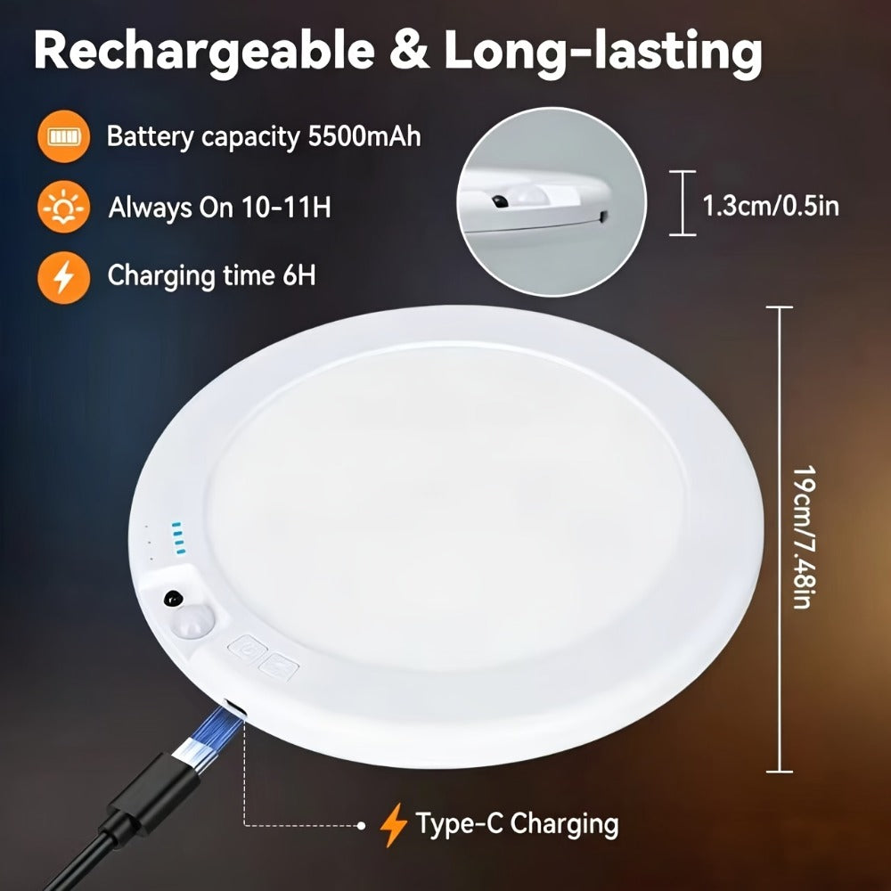 Wireless LED Ceiling Light with Motion Sensor 2 Pack – 5500mAh Rechargeable, Remote Control, 3 Brightness Modes
