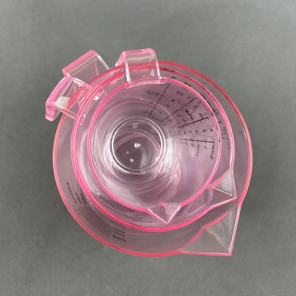 Measuring Cups and Spoon Set 4pcs – Pink Transparent Baking Measuring Cup Kit with ML OZ Cup Markings, PS Material