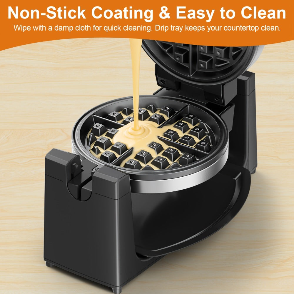 Belgian Waffle Maker 180° Rotating Flip Waffle Iron, Non-Stick Plates, Adjustable Browning Control, Removable Drip Tray, Cool Touch Handle