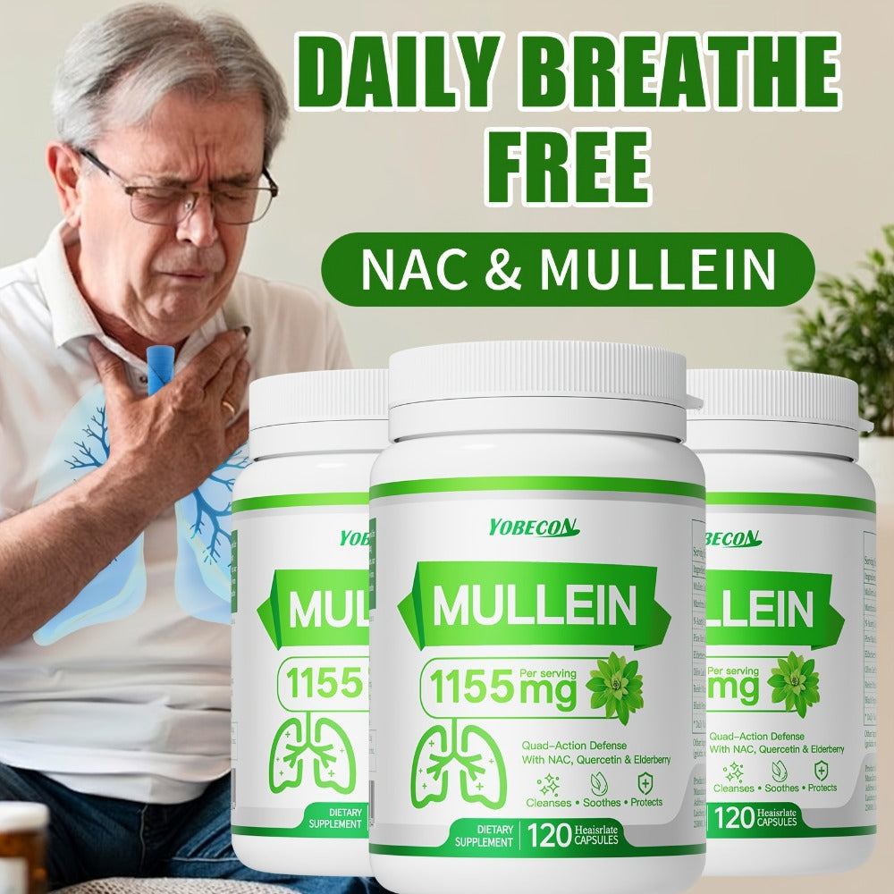 Mullein Lung Cleanse Capsules with NAC 45000mg – Mucus Removal, Dry Cough Relief & Respiratory Support Supplement for Women & Men