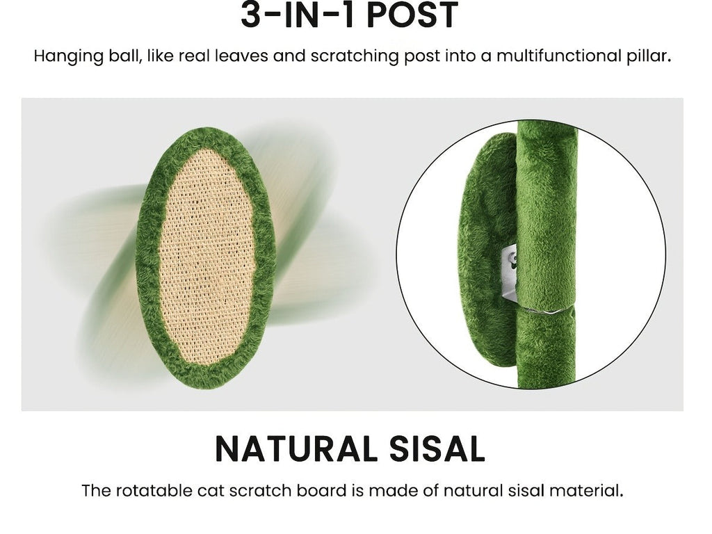 Cat Tree 55" Large Multi-Level Cat Tower for Indoor Cats with Green Leaves, Hammock, Sisal Scratching Posts & Hanging Ball Toy
