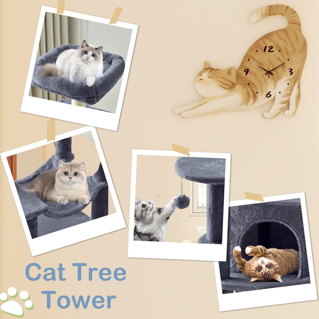 Multi-Level 44in Cat Tower with Enclosed Condo, Hammock, Round Platforms and Sisal-Wrapped Posts