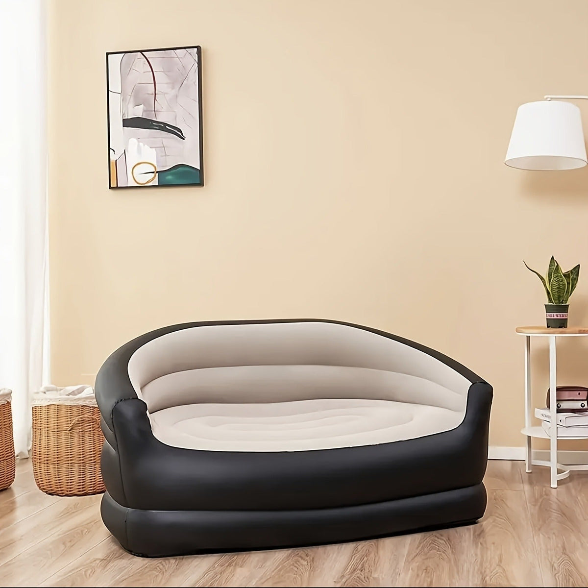 Coffee-and-Black Inflatable Sofa Bed with Raised Arms, Curved Backrest and Single Color Option