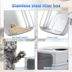 TEKEPL 68L Cat Litter Box with Stainless Steel Basin and Modular Enclosed, Semi-Open or Open Configuration