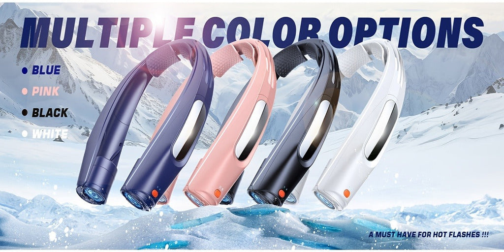 U-Shaped Neck Fan in Black or White with Six-Speed Display, Twin Fan Ends and USB Charging