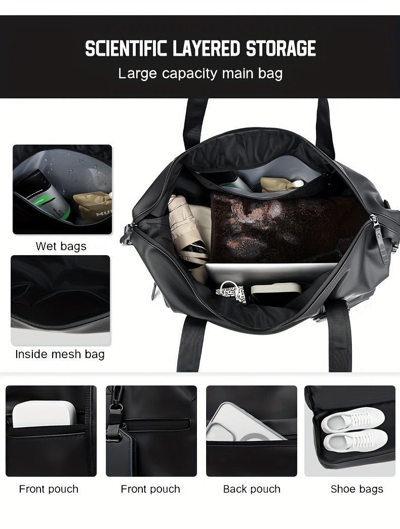 Gym Duffel Bag PU Foldable Sports Duffle with Shoe Compartment & Wet Pocket – Lightweight Weekender Travel Bag for Workout, Daily Use