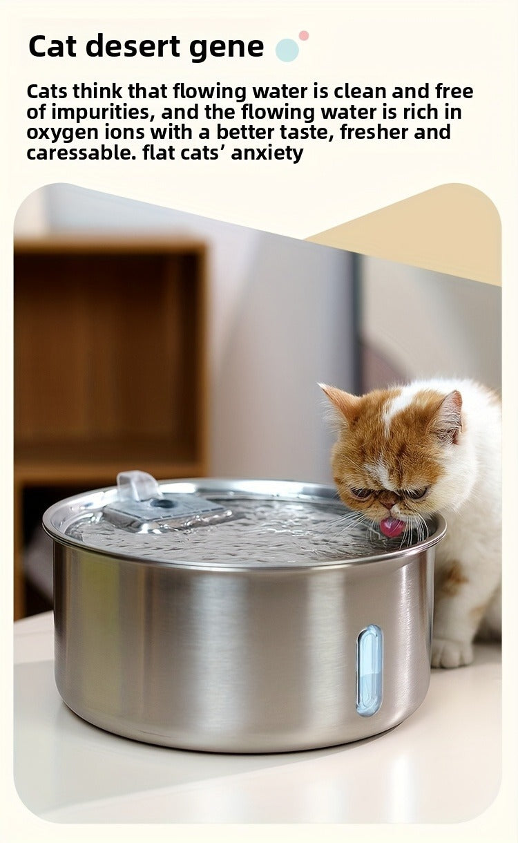 FT007 7L Pet Water Fountain with Stainless-Steel-Marked Basin, Central Faucet Outlet and Water Window