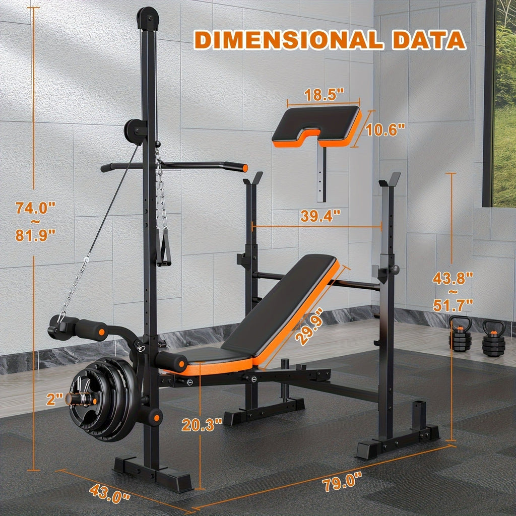 Adjustable Weight Bench 6-in-1 Foldable – Flat Incline Decline, Resistance Bands, Preacher Curl & Leg Developer, 770lb Capacity