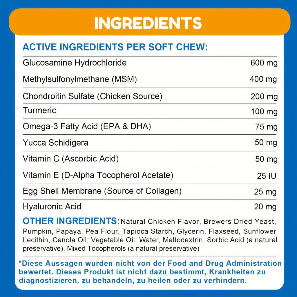 Dog Glucosamine Joint Supplement Chews 120ct | Chicken Flavor Soft Chews with Glucosamine, Chondroitin, MSM & Vitamins for Hip & Joint