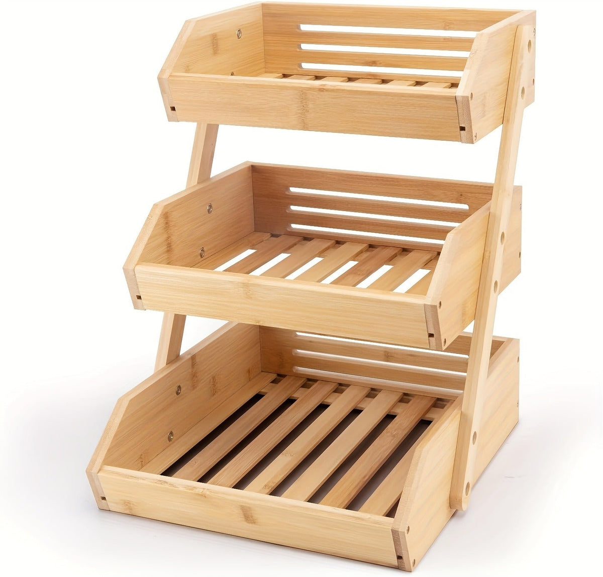 Fruit Basket Stand 2 & 3 Tier Wooden Countertop Organizer Large Capacity Kitchen Storage for Fruits Vegetables Bread Produce with Banana