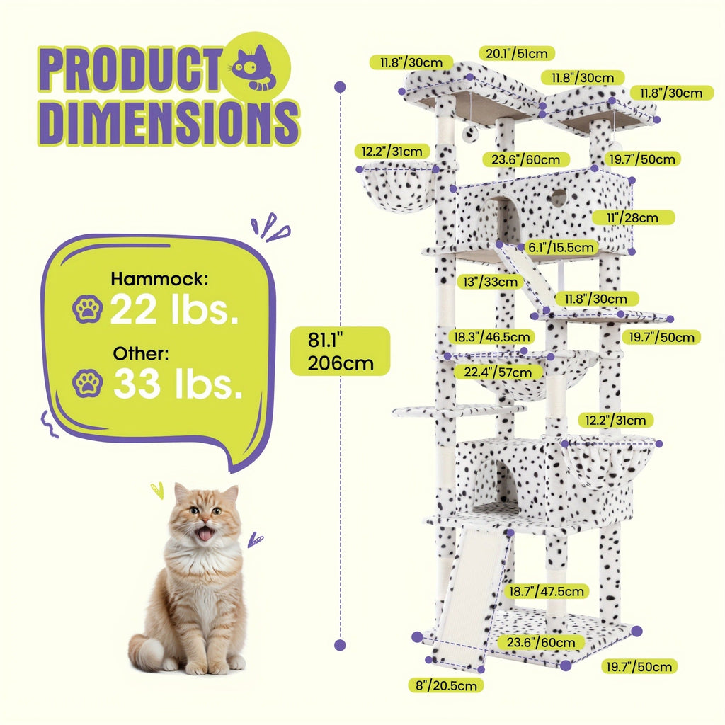 Multi-Level Cat Tree in 36-, 65-, 68- or 81-Inch Heights with Perches, Condo, Hammock and 30 Color, Pattern or Layout Options