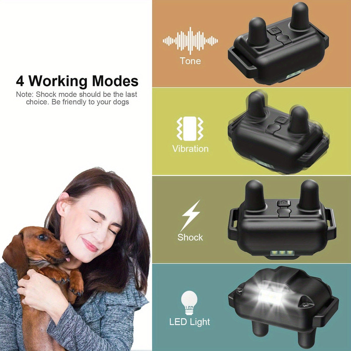 Dog Training Collar Remote Set with LED, Beep, Vibration and Static Modes for One, Two or Three Receivers