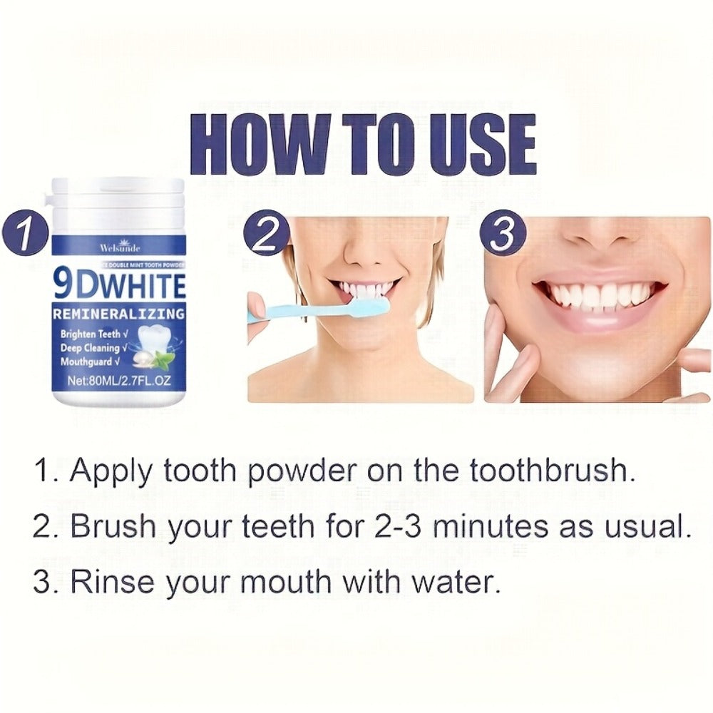 Teeth Whitening Tooth Powder 3-Pack, 9D White Deep Cleaning Dental Powder with Fresh Mint Flavor