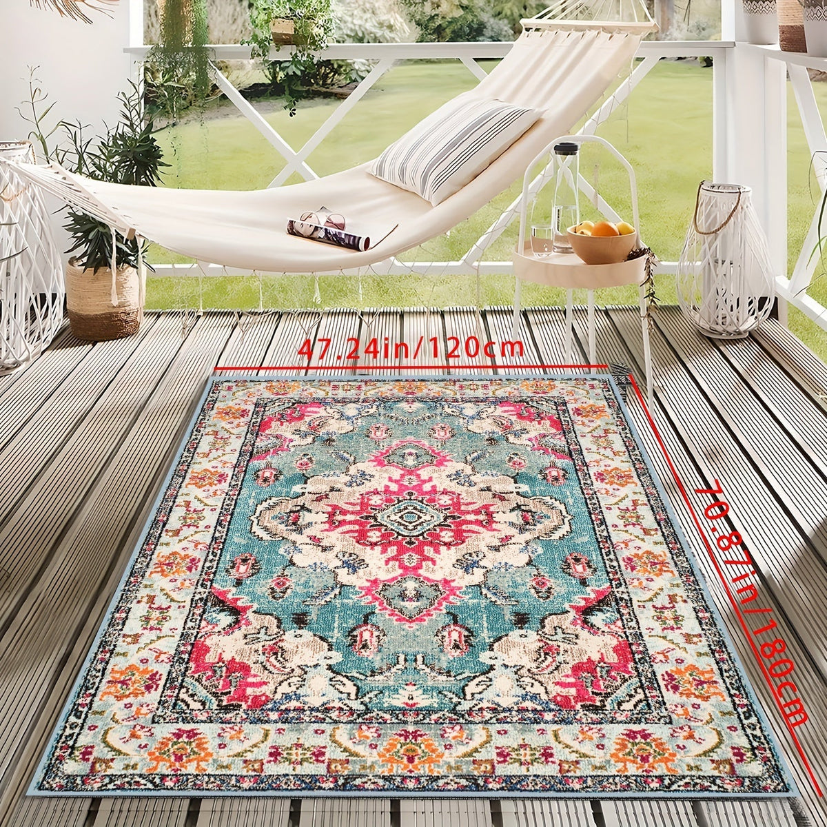 Outdoor Rug | Persian Floral Rubber Back Machine Washable Patio Garden