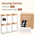 Food Storage Containers Six-Piece 32 oz Glass Jar Set with Bamboo Lids, Labels and Pen for Pantry Storage