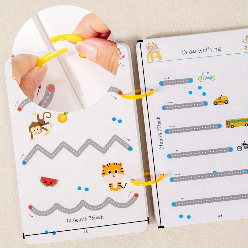 Magic Practice Handwriting & Drawing Book Set for Kids Ages 3-8, 64 Pages Reusable Wipe Clean Workbook with 8 Erasable Pens & Refills