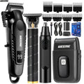 Men's Grooming Kit 4-Piece Set, USB Rechargeable Hair Clipper, Nose Trimmer, Electric Shaver & T9 Detailer with 8 Guide Combs