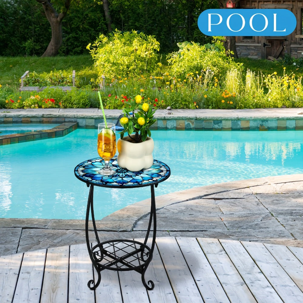 14-Inch Round Outdoor Side Table with Waterproof Protection for Patio detail image - detail view 10