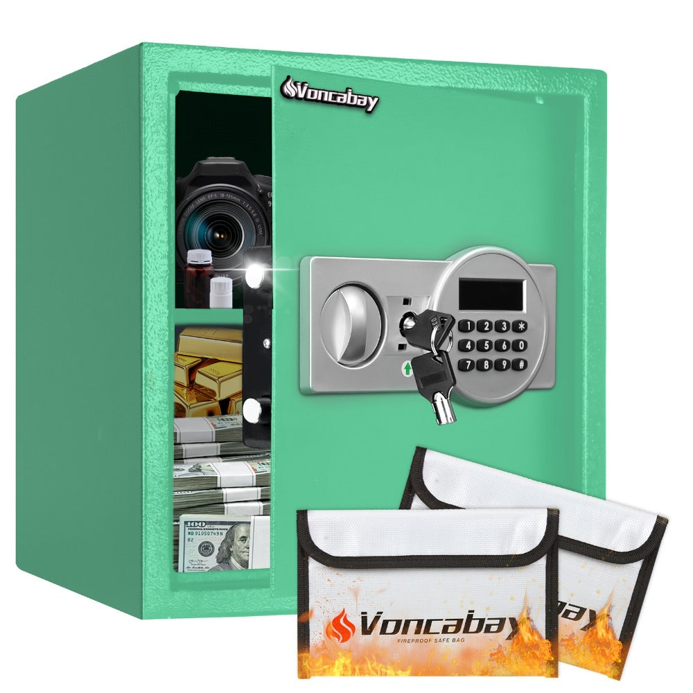 Home Security Safe Box with Sensor Light & Fireproof Bag, Digital Keypad Lock Box with Backup Keys for Cash
