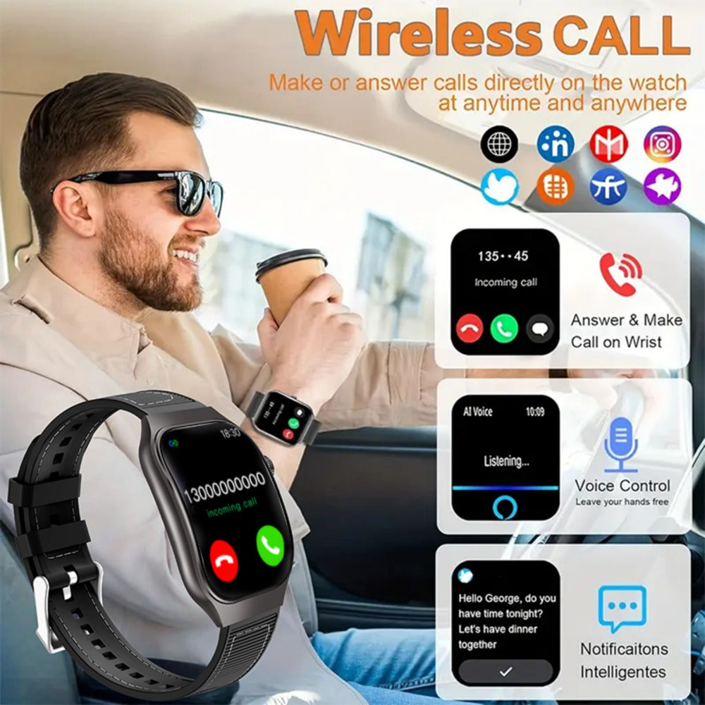 Smart Watch 2.01-Inch Curved Display with Music Control, Message Alerts and Slim Black Band