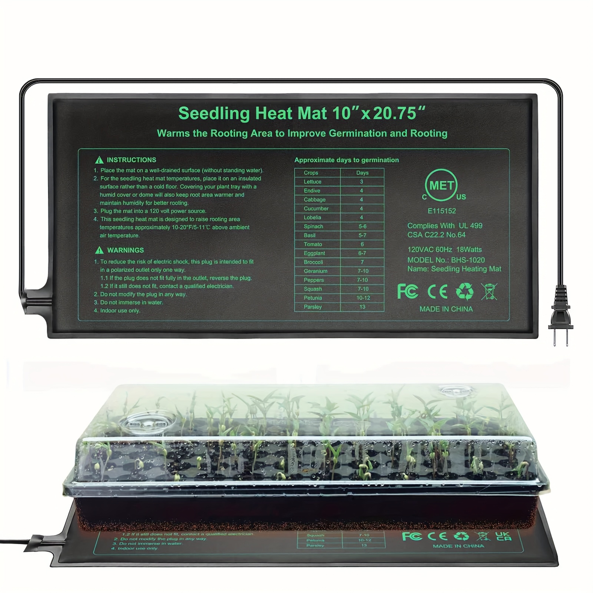 Seedling Heat Mat MET, Uniform Heating for Germination Indoor Gardening Greenhouse, Hydroponic Seed Starting Warming Pad M & L Size
