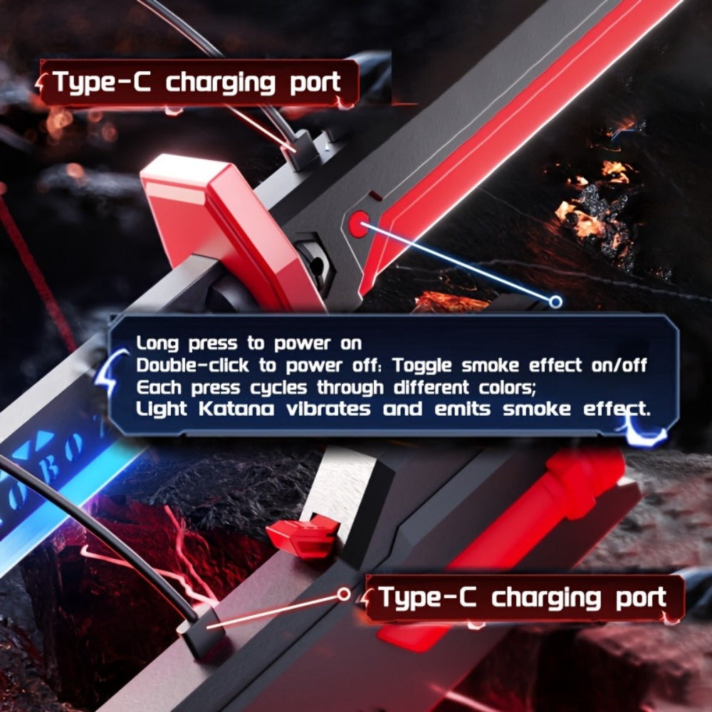 LED Light Katana Sword 31.5", Pro Cosplay Luminous Saber with Spark-on-Draw, Multi-Color LED