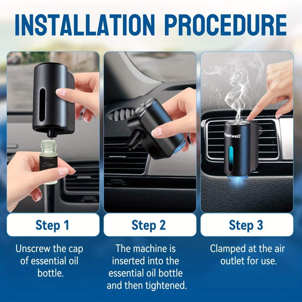 Car Essential Oil Diffuser & Humidifier, 3-Level Adjustable Mist, Quiet Ultrasonic Aromatherapy, Cup Holder Fit