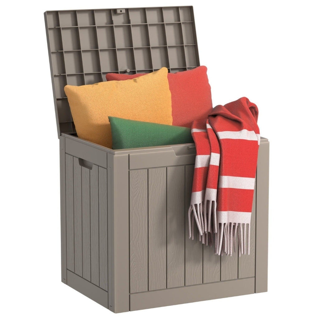 Outdoor Resin-Style Deck Box in 35- or 45-Gallon Sizes with Lockable Lid, Side Handles and Two Colors