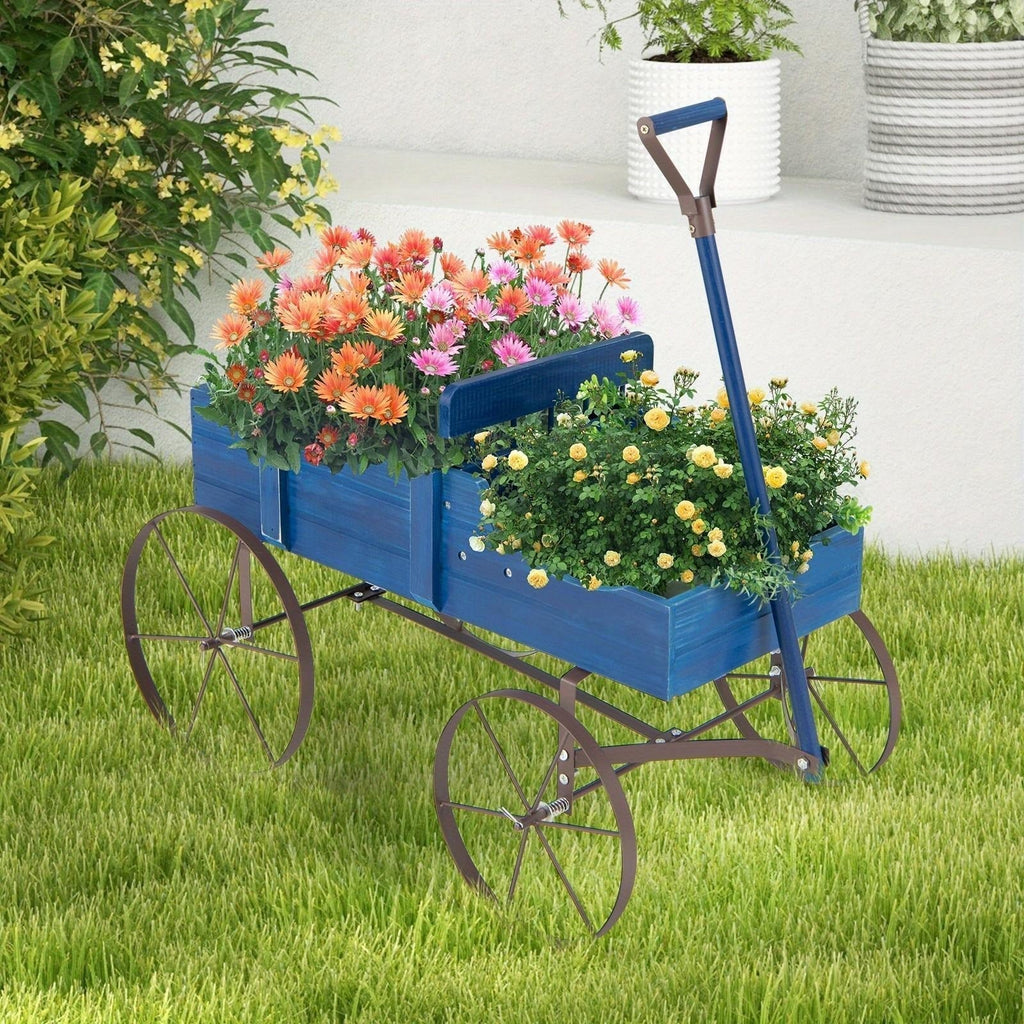 Wooden Flower Stand with 4 Wheels, Rolling Plant Trolley for Garden, Balcony & Terrace, for Garden, Patio and Yard Use