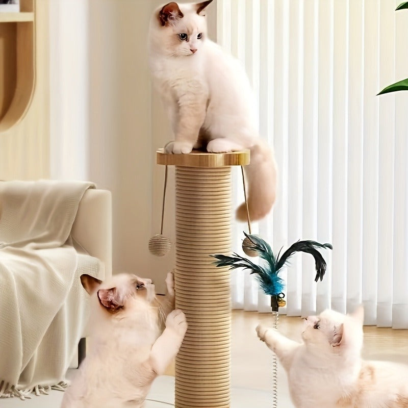 Cat Scratching Post Sisal Vertical Scratcher – Solid Wood Base, Wear-Resistant Rope, Multiple Styles: Standard, Mushroom & Dolphin Shapes