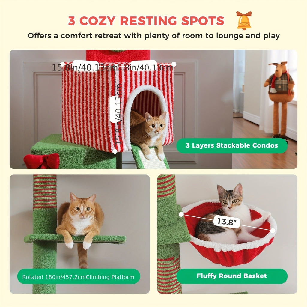Floor to Ceiling Cat Tree Tower 90–107" – 4-Tier Tall Adjustable Cat Climbing Post with Tension Rod | Ceiling-Mounted Stable Cat Activity