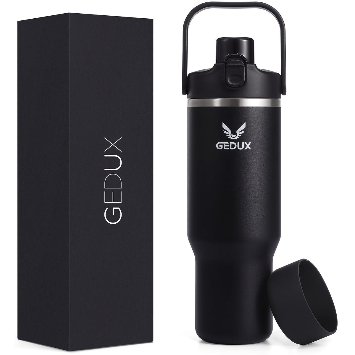 Vacuum Insulated Tumbler 32oz Stainless Steel with Handle Straw 2-in-1 Lid Chug Straw Lid Silicone Boot Matte Finish Keeps Drinks Cold Hot