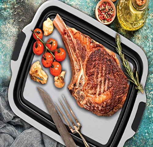 Collapsible BBQ Prep Caddy with Cutting Board & Lid – 3-in-1 Foldable Grill Preparation Tub, Food-Safe Plastic
